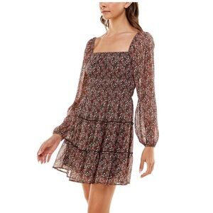 Trixxi Long Sleeve Floral Fit + Flare Dress